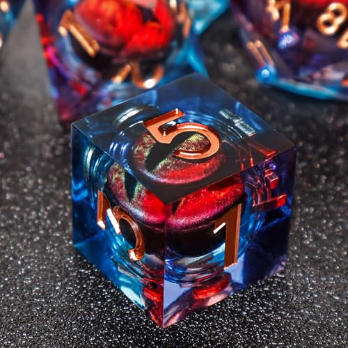 DND Liquid Core Dragon Eye Dice Set – Resin Sharp Edge Polyhedral Dice with Box for RPG Games