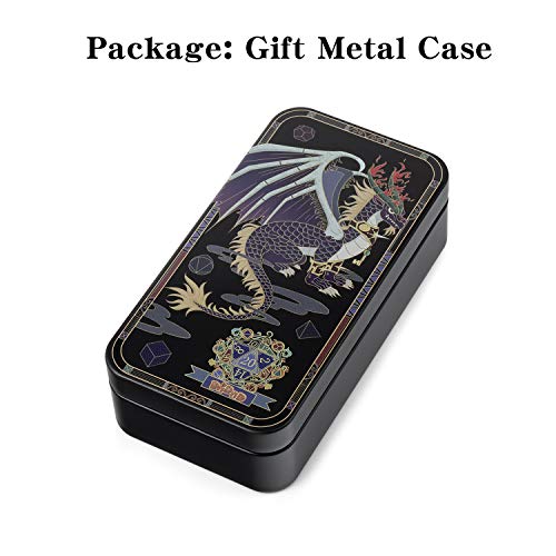 DnDnD 7-Piece Silver Metal Dice Set for D&D and Other RPGs - Includes Metal Case