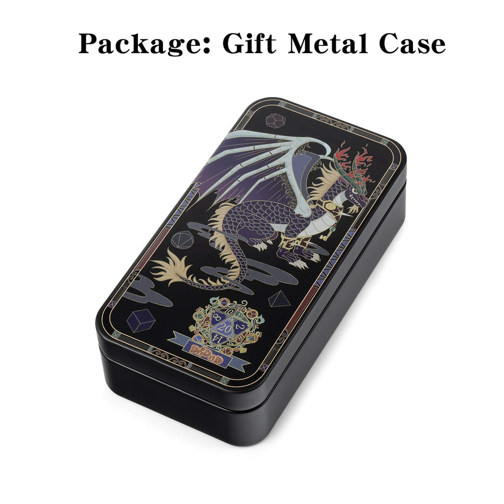 DNDND Ancient Brass 7-Piece Metal Dice Set with Metal Box for D&D and RPGs