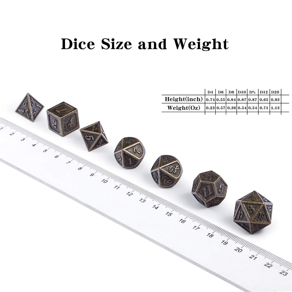 DNDND Ancient Brass 7-Piece Metal Dice Set with Metal Box for D&D and RPGs