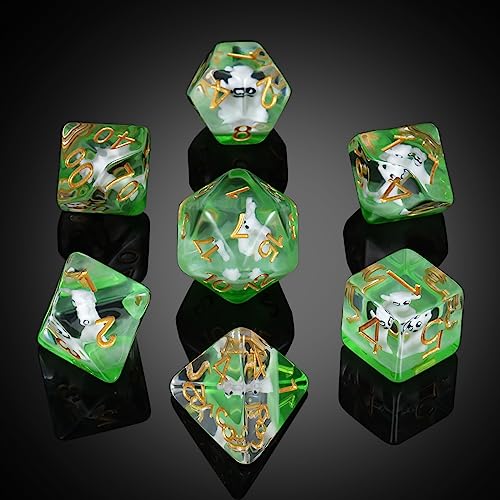 DNDND Enchanting Cat Resin Dice Set – 7-Piece Polyhedral Dice with Velvet Bag for D&D and RPGs