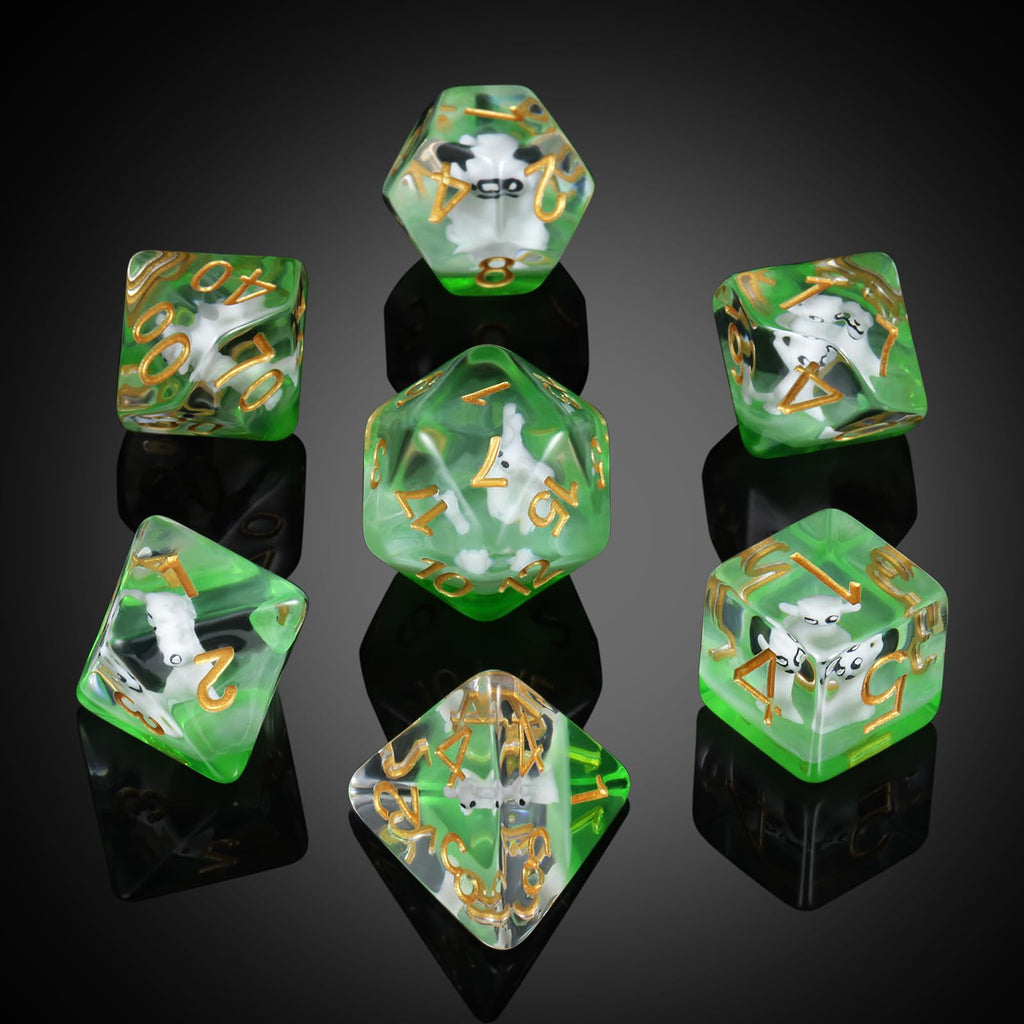 DNDND Enchanting Cat Resin Dice Set – 7-Piece Polyhedral Dice with Velvet Bag for D&D and RPGs