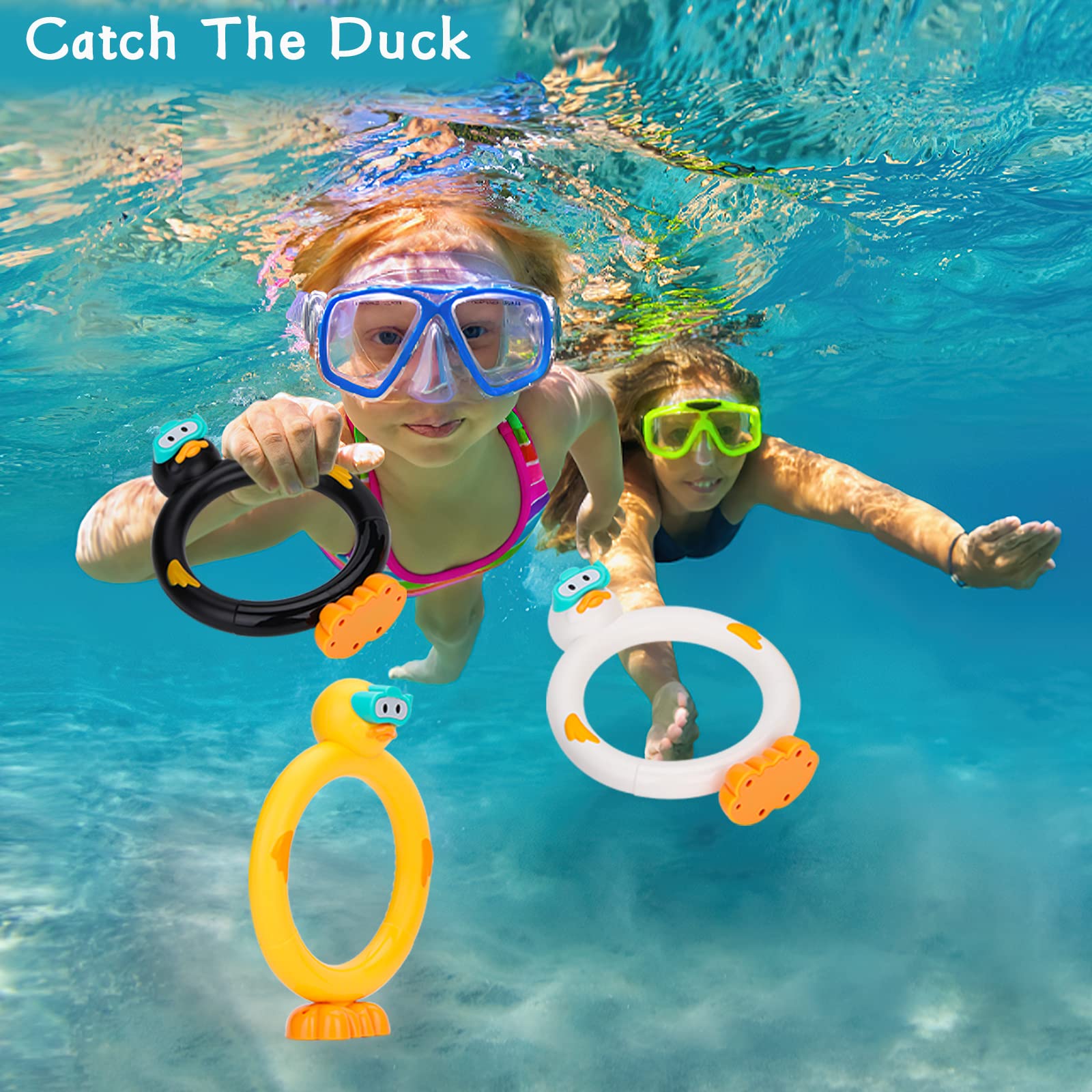 DOADW 3-Pack Diving Pool Toy Duck Rings for Underwater Swimming Practice