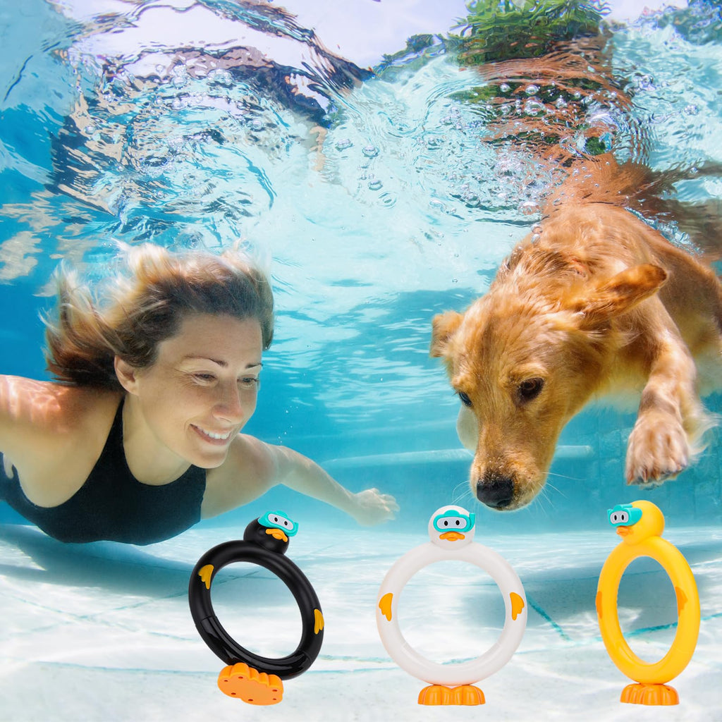 DOADW 3-Pack Diving Pool Toy Duck Rings for Underwater Swimming Practice