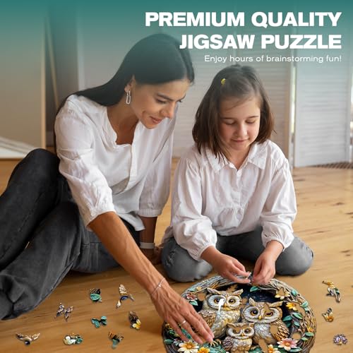 DOCRAGI Owl Family Wooden Jigsaw Puzzle – 200-Piece Unique Shape for Adults, Decor & Gifts