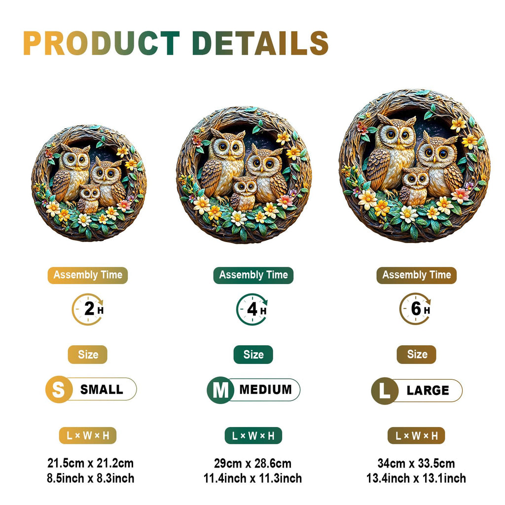 DOCRAGI Owl Family Wooden Jigsaw Puzzle – 200-Piece Unique Shape for Adults, Decor & Gifts
