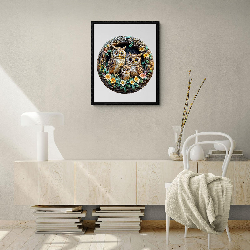 DOCRAGI Owl Family Wooden Jigsaw Puzzle – 200-Piece Unique Shape for Adults, Decor & Gifts