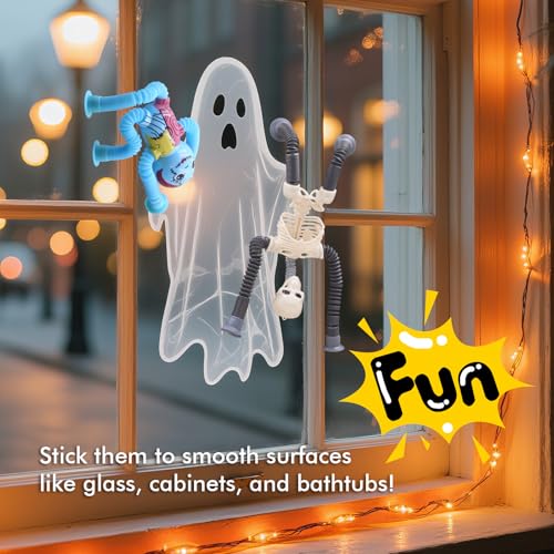 DoDoMagxanadu Halloween Pop Tubes Skeleton Fidget Toys 4 Pack – Telescopic Suction Cup Stress Relief for Kids and Adults