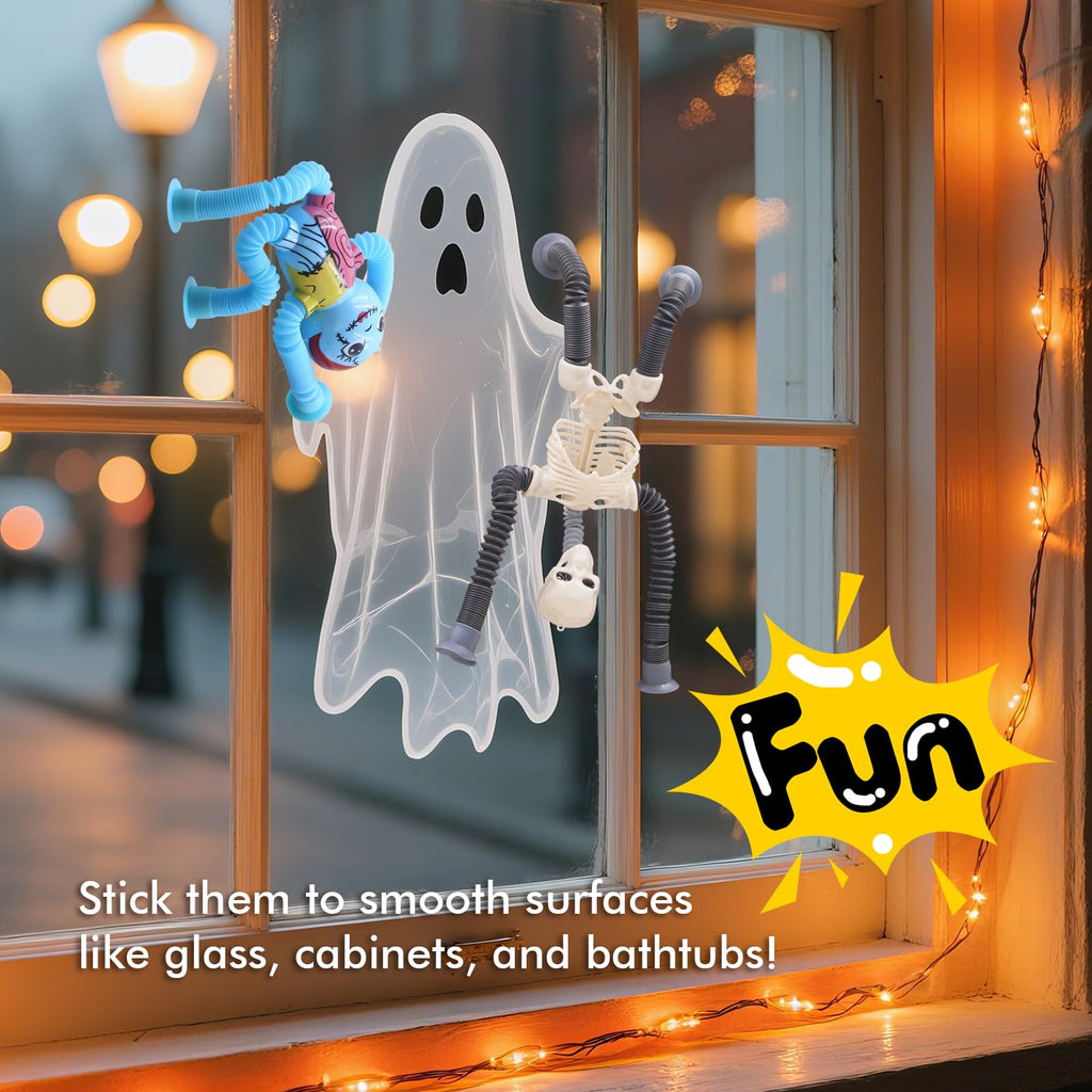 DoDoMagxanadu Halloween Pop Tubes Skeleton Fidget Toys 4 Pack – Telescopic Suction Cup Stress Relief for Kids and Adults