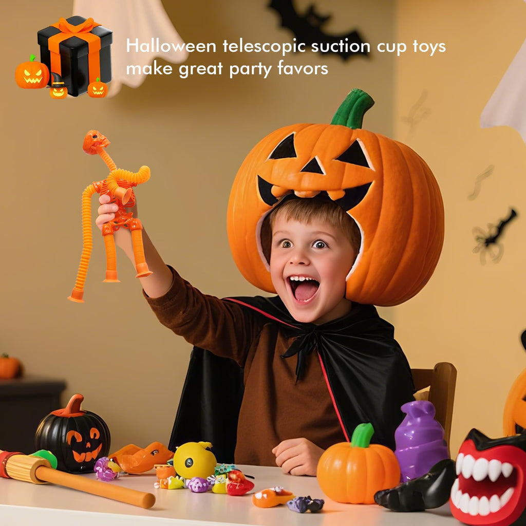 DoDoMagxanadu Halloween Pop Tubes Skeleton Fidget Toys 4 Pack – Telescopic Suction Cup Stress Relief for Kids and Adults