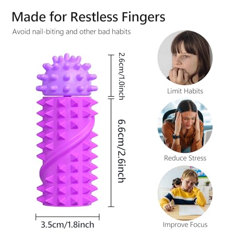 DoDoMagxanadu Pain Stim Fidget Toy with 6 Replaceable Spiky Heads – Silicone Sensory Toy for Stress Relief (Purple)