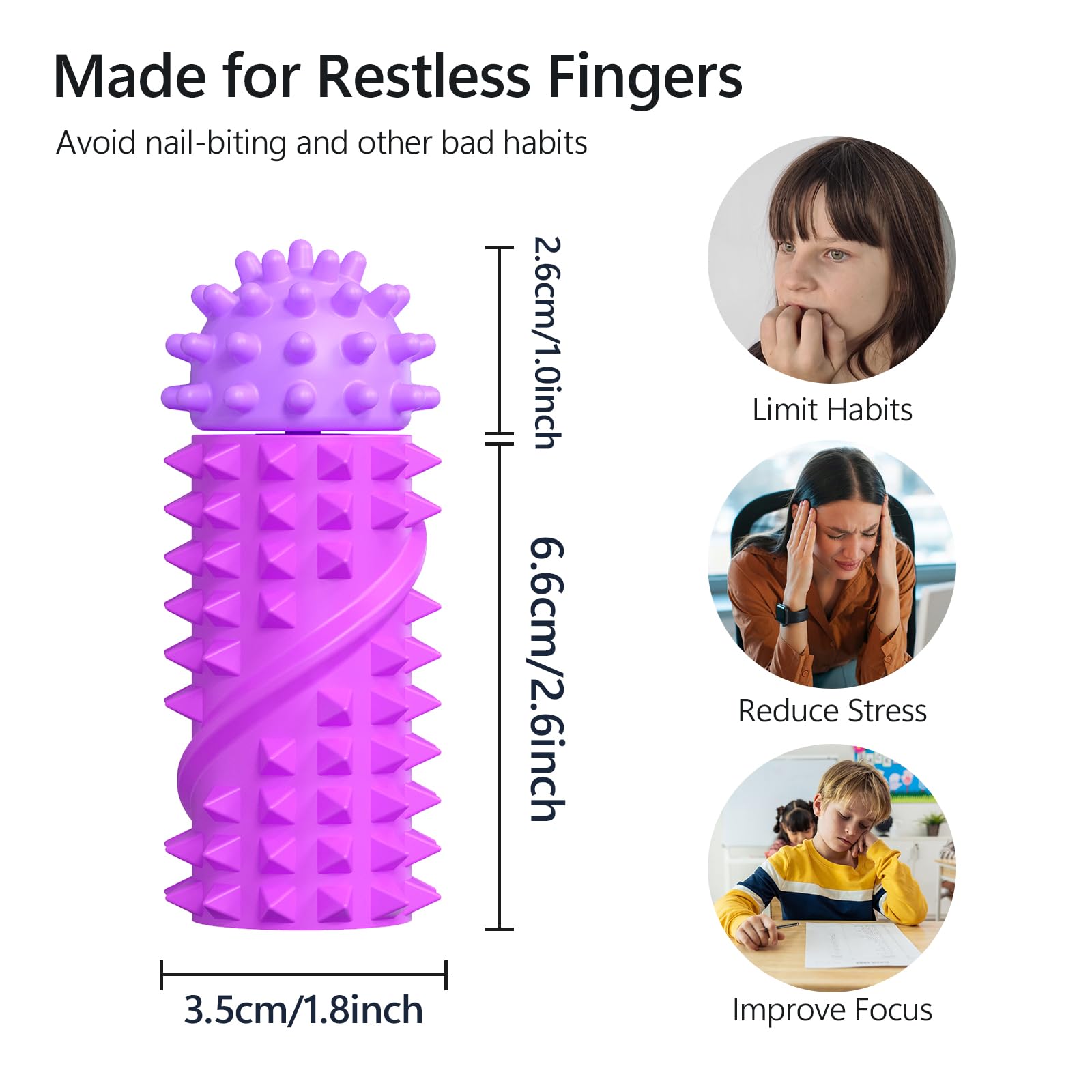DoDoMagxanadu Pain Stim Fidget Toy with 6 Replaceable Spiky Heads – Silicone Sensory Toy for Stress Relief (Purple)