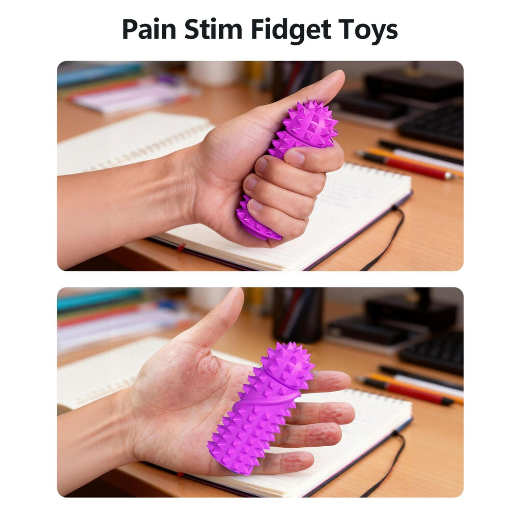 DoDoMagxanadu Pain Stim Fidget Toy with 6 Replaceable Spiky Heads – Silicone Sensory Toy for Stress Relief (Purple)