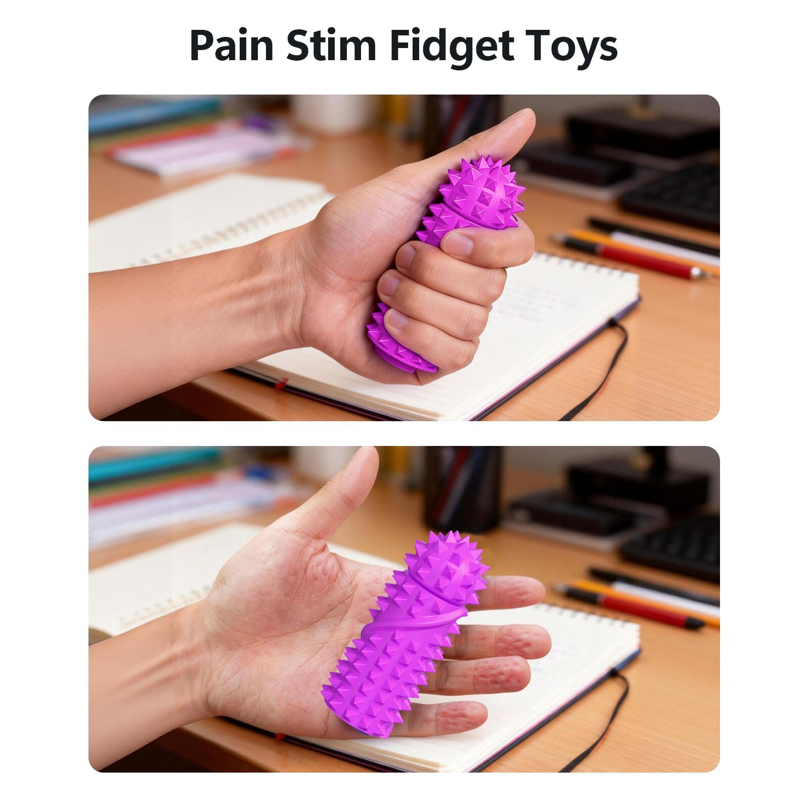 DoDoMagxanadu Pain Stim Fidget Toy with 6 Replaceable Spiky Heads – Silicone Sensory Toy for Stress Relief (Purple)