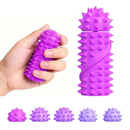 DoDoMagxanadu Pain Stim Fidget Toy with 6 Replaceable Spiky Heads – Silicone Sensory Toy for Stress Relief (Purple)