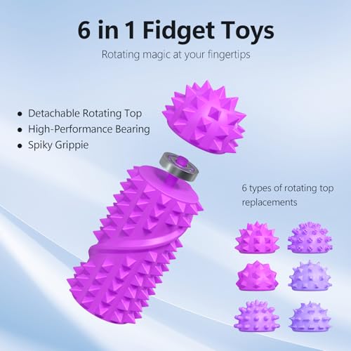 DoDoMagxanadu Pain Stim Fidget Toy with 6 Replaceable Spiky Heads – Silicone Sensory Toy for Stress Relief (Purple)