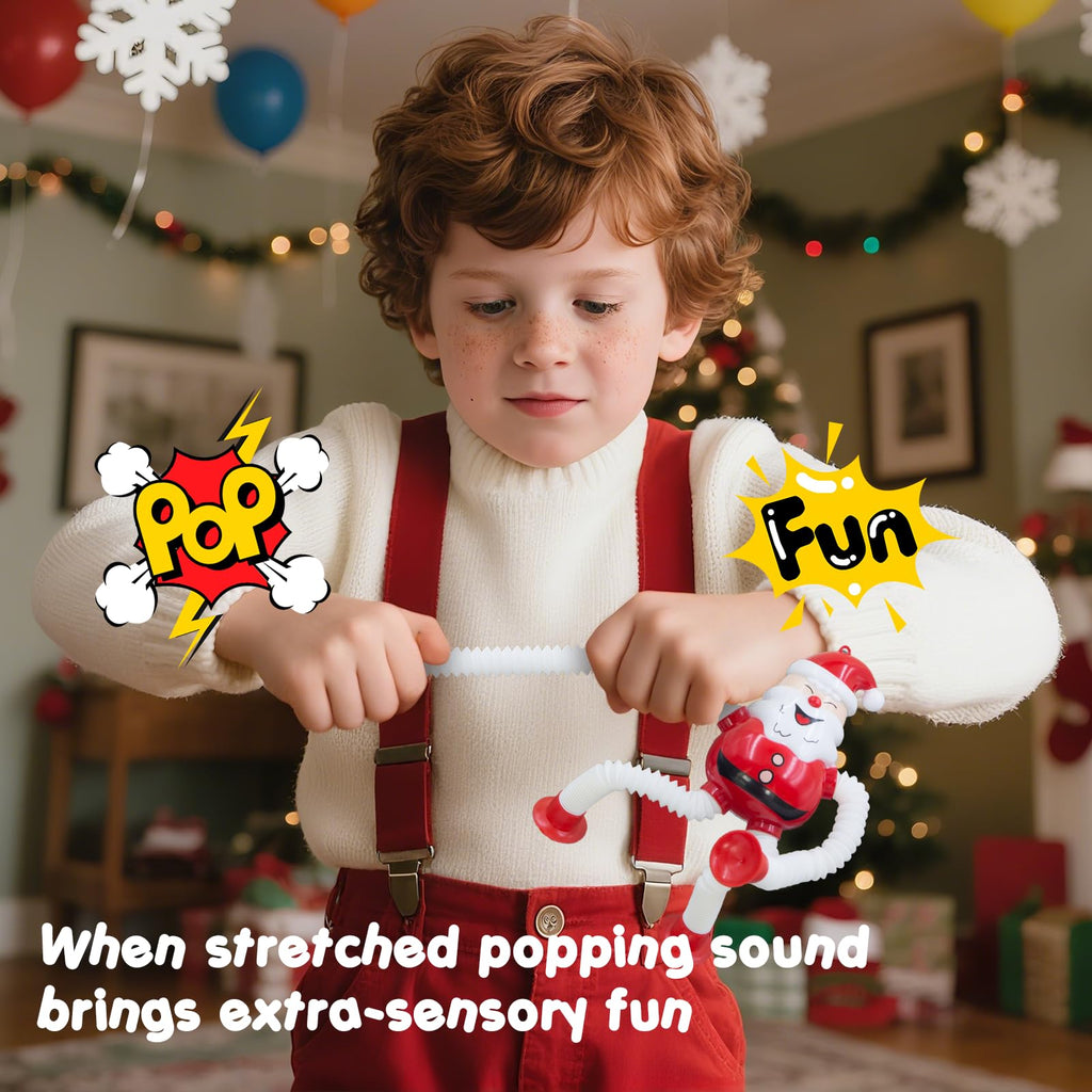 DoDoMagxanadu Pop Tubes Fidget Toys 4-Pack Christmas Telescopic Suction Cup Toy for Kids Ages 3-8