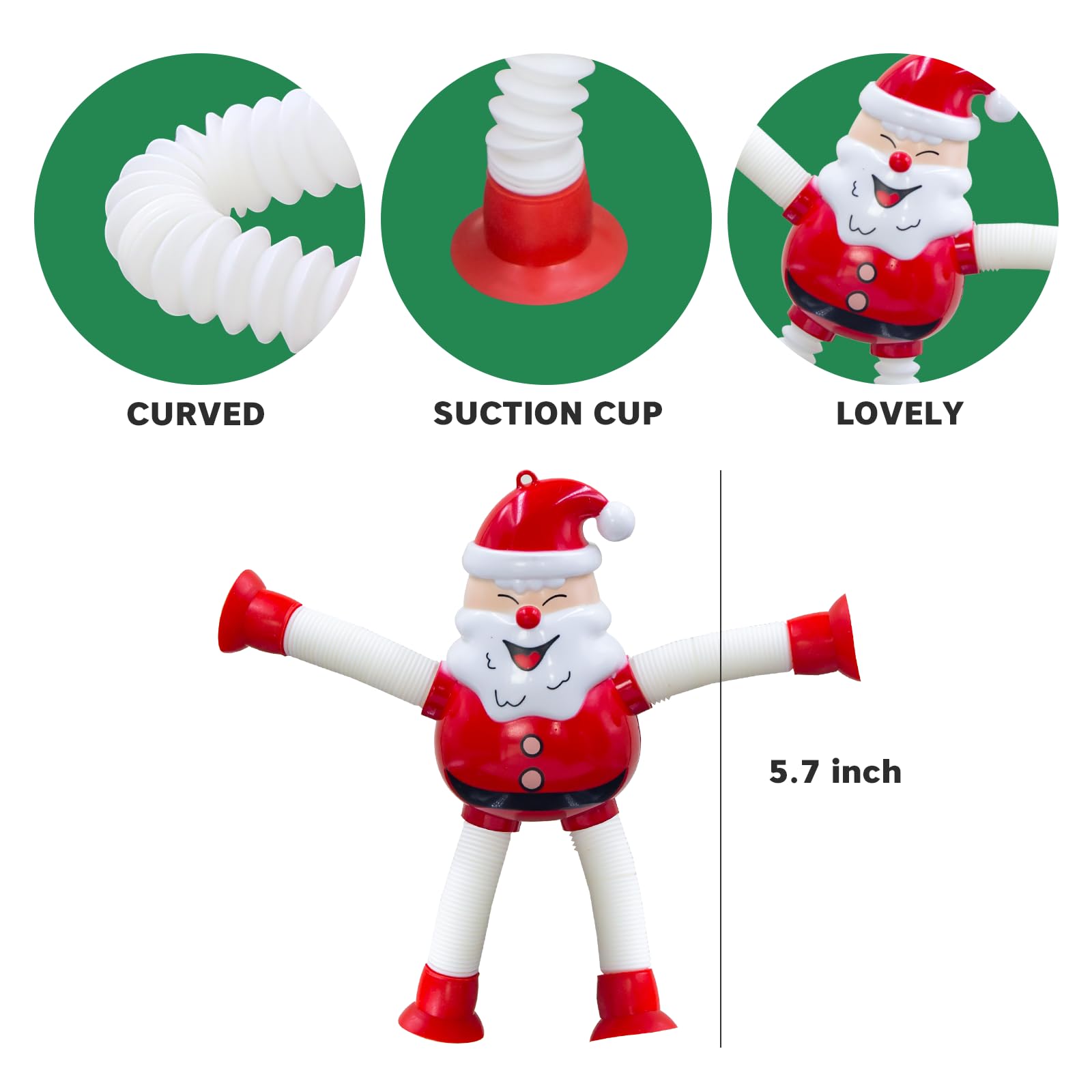 DoDoMagxanadu Pop Tubes Fidget Toys 4-Pack Christmas Telescopic Suction Cup Toy for Kids Ages 3-8
