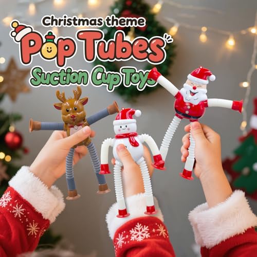 DoDoMagxanadu Pop Tubes Fidget Toys 4-Pack Christmas Telescopic Suction Cup Toy for Kids Ages 3-8