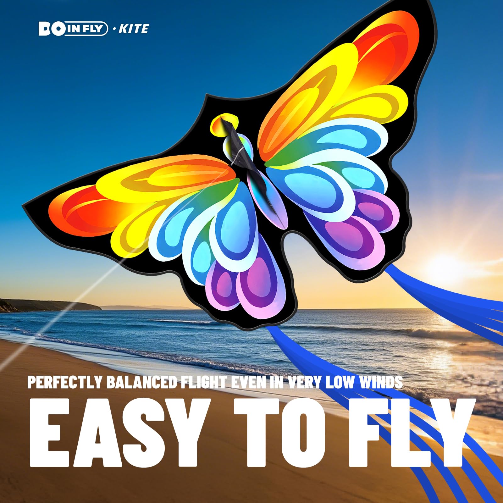 Doinfly 2-Pack Butterfly Kites for Kids and Adults, 55x27 Inch, Easy to Fly with 328ft String and Spool, Durable Polyester Fabric for Beach Park Backyard