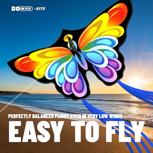 Doinfly 2-Pack Butterfly Kites for Kids and Adults, 55x27 Inch, Easy to Fly with 328ft String and Spool, Durable Polyester Fabric for Beach Park Backyard