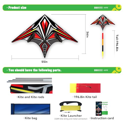 Doinfly Armoured Corps Delta Kite 36x55 Inch - Easy to Fly for Kids and Adults, Beginner Kite for Beach and Park (Red)