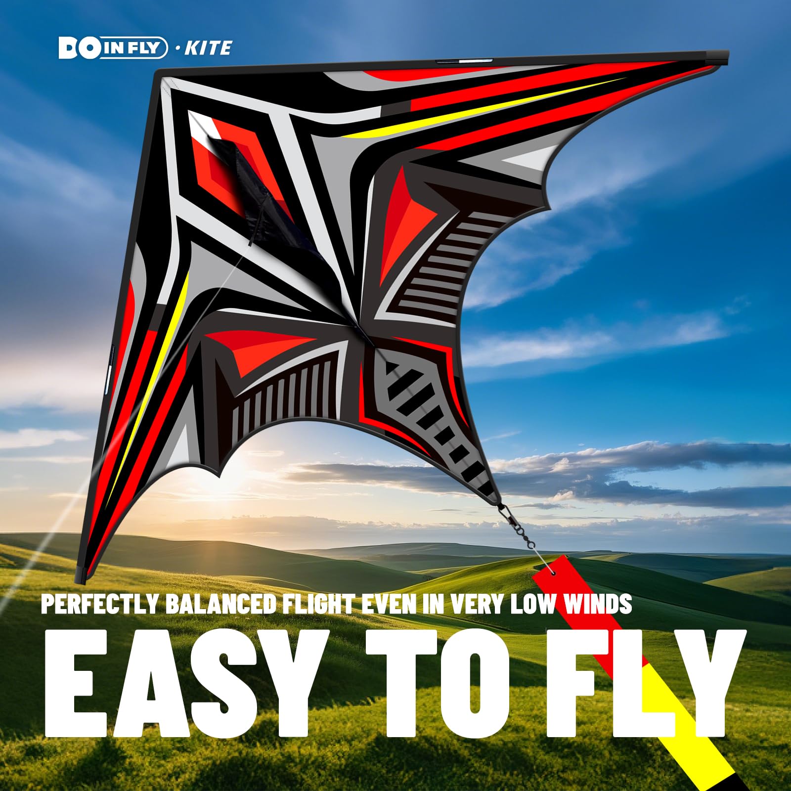 Doinfly Armoured Corps Delta Kite 36x55 Inch - Easy to Fly for Kids and Adults, Beginner Kite for Beach and Park (Red)