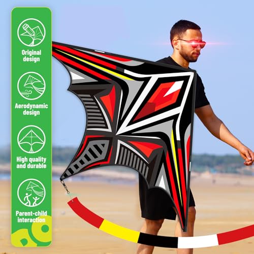Doinfly Armoured Corps Delta Kite 36x55 Inch - Easy to Fly for Kids and Adults, Beginner Kite for Beach and Park (Red)