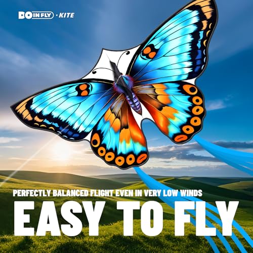 Doinfly Butterfly Kite for Kids – Easy to Fly with 328 ft Line & Winder, 55 inch, Polyester