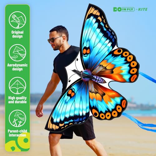 Doinfly Butterfly Kite for Kids – Easy to Fly with 328 ft Line & Winder, 55 inch, Polyester