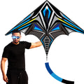 Doinfly Delta Mecha Kite 55x36 Inches – Easy to Fly for Kids & Adults, Blue Geometric