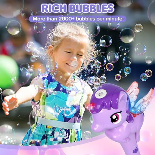 Dolanus Unicorn Bubble Wand with Lights and Music for Kids Ages 3-6, Purple