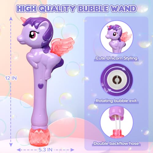 Dolanus Unicorn Bubble Wand with Lights and Music for Kids Ages 3-6, Purple