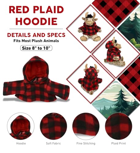 DolliBu Red Plaid Hoodie Teddy Bear Clothes - Large Plush Jacket for Stuffed Animals