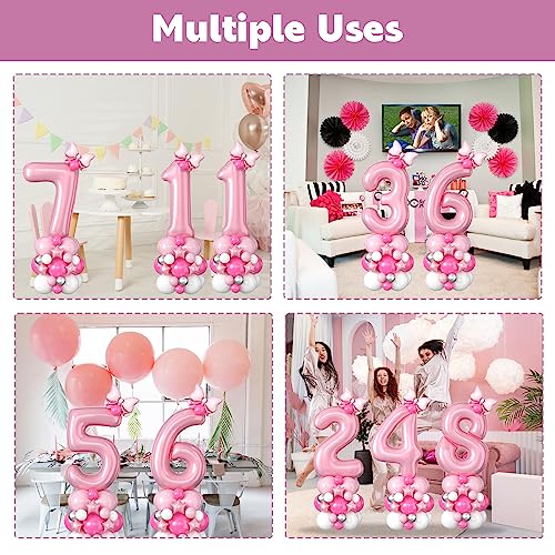 Domgoge 40 Inch Pink Number 9 Balloon Tower Set for 9th Birthday - Pastel Pink Foil & Latex Balloons with Stars, Bow, and DIY Accessories