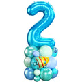 Domgoge Ocean Number 2 Balloon Tower Set – 40-Inch Foil, Shark & Octopus – Under the Sea Birthday Decor