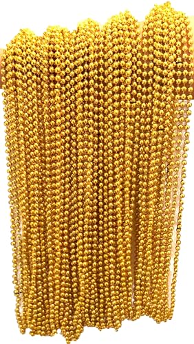 Dondor 30-Pack Gold Metallic Beaded Necklaces – 33-Inch Plastic Bead Necklaces for Party Favors & Events
