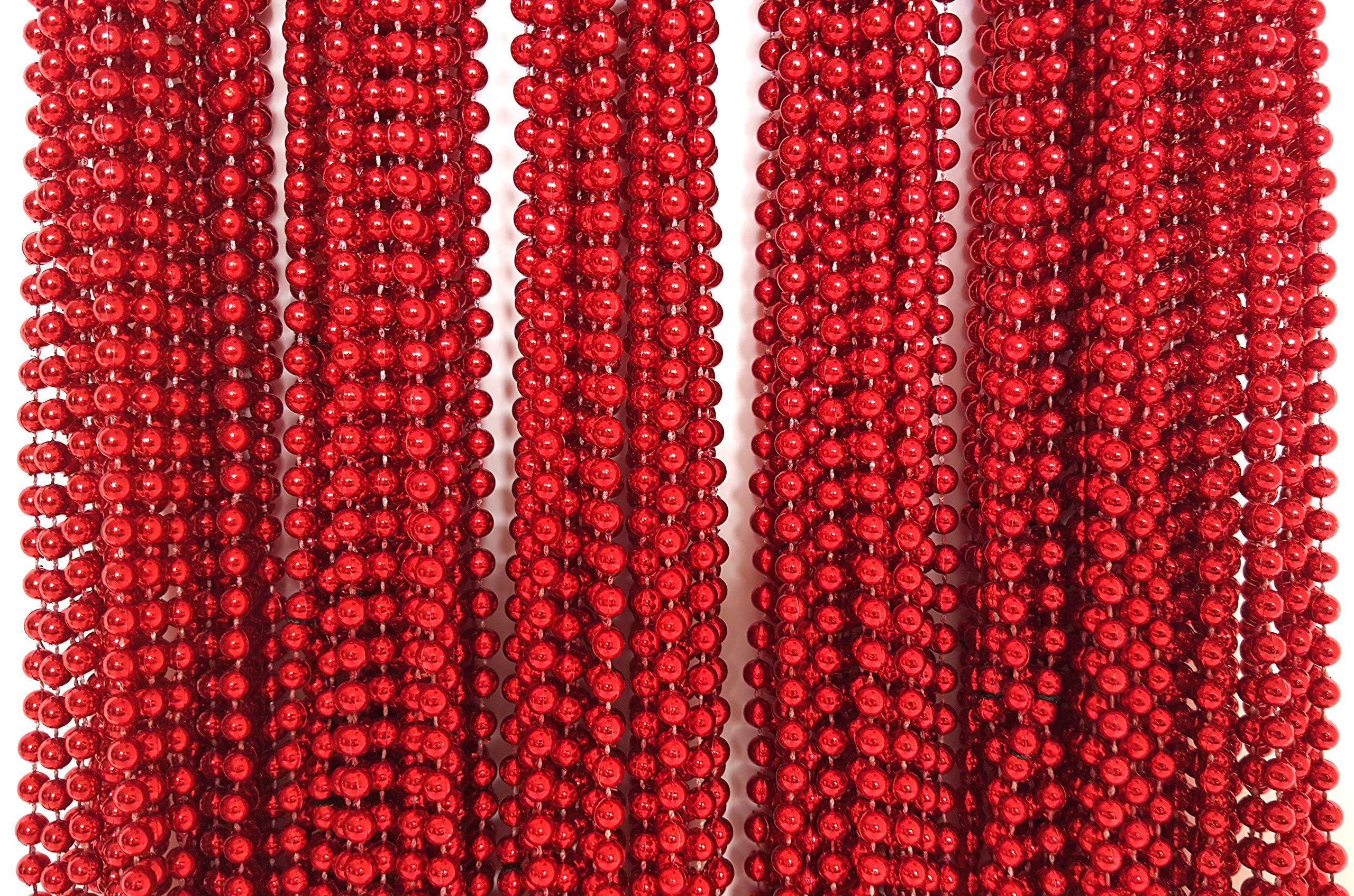 Dondor 72-Pack Festive Metallic Beaded Necklaces - 33-Inch Red Beads for Parties and Celebrations