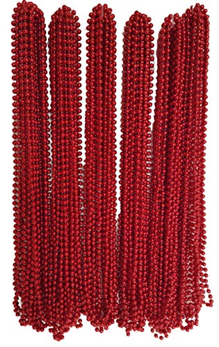 Dondor 72-Pack Festive Metallic Beaded Necklaces - 33-Inch Red Beads for Parties and Celebrations