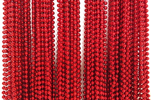 Dondor 72-Pack Festive Metallic Beaded Necklaces - 33-Inch Red Beads for Parties and Celebrations