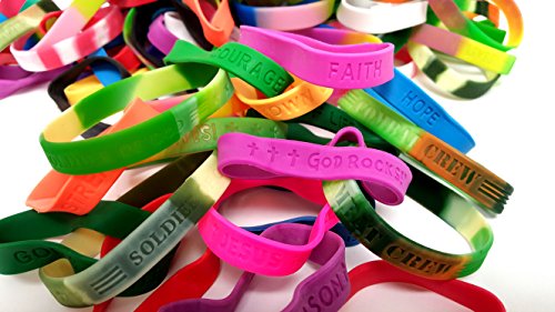 Dondor Religious Rubber Bracelets – 80 Piece Party Pack, Assorted Colors, One Size Fits All