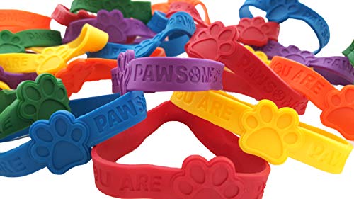 Dondor 'You Are Pawsome' Paw Print Rubber Bracelets - Pack of 24 Neon Party Favors for Kids