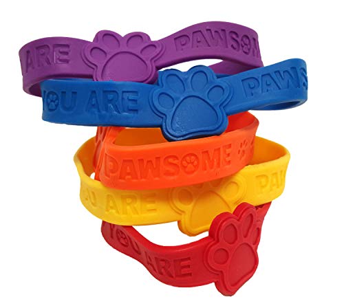 Dondor 'You Are Pawsome' Paw Print Rubber Bracelets - Pack of 24 Neon Party Favors for Kids