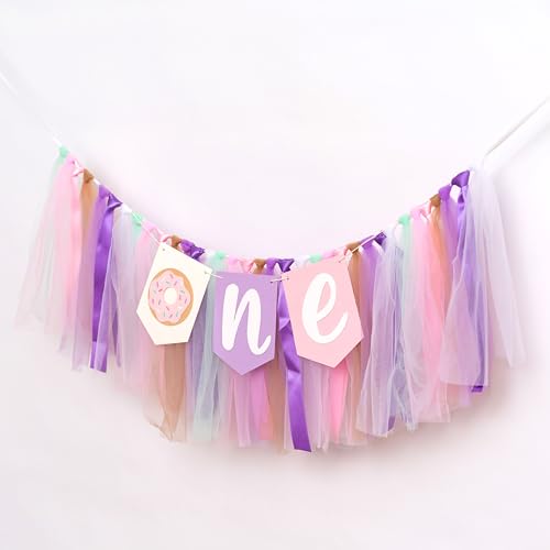 Donut Highchair Banner 1st Birthday - CIEQR Pastel Donut Grow Up Banner for Cake Smash, Party Decor
