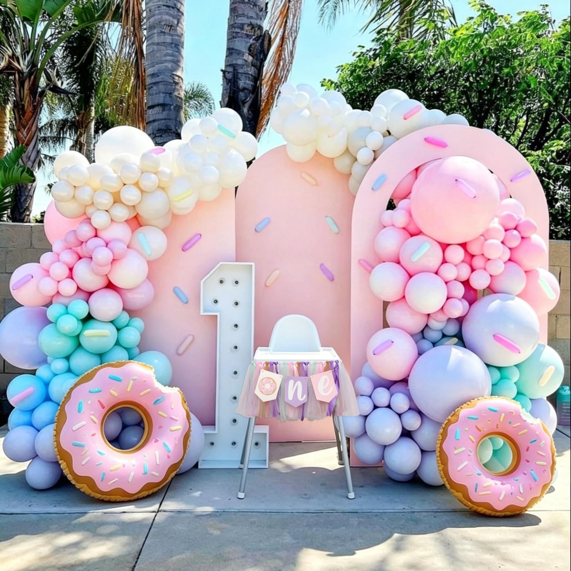 Donut Highchair Banner 1st Birthday - CIEQR Pastel Donut Grow Up Banner for Cake Smash, Party Decor