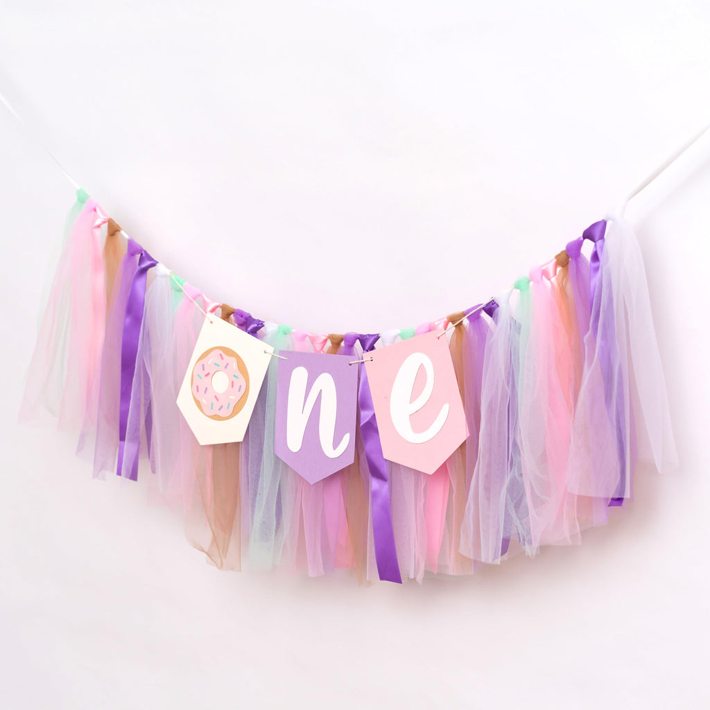 Donut Highchair Banner 1st Birthday - CIEQR Pastel Donut Grow Up Banner for Cake Smash, Party Decor