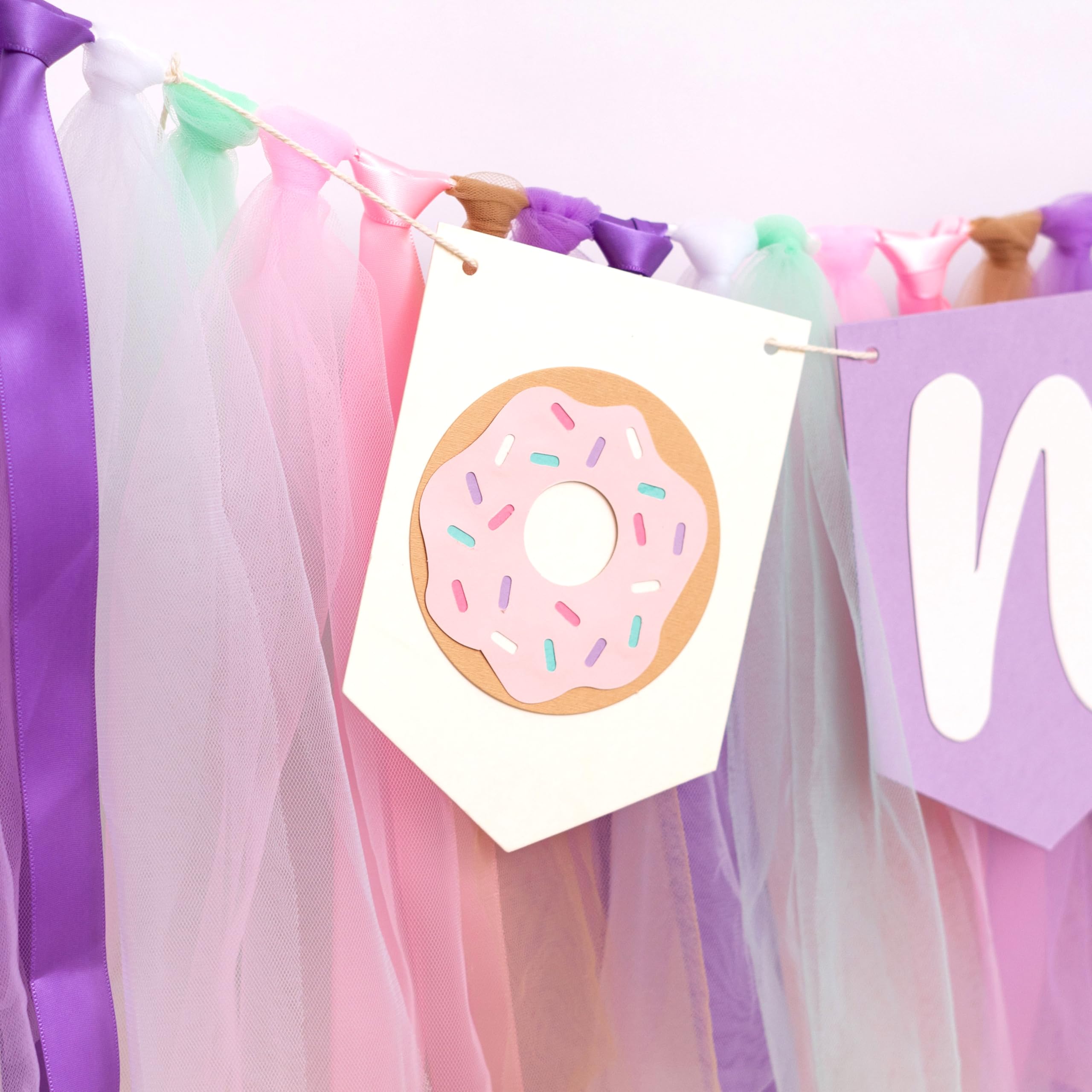 Donut Highchair Banner 1st Birthday - CIEQR Pastel Donut Grow Up Banner for Cake Smash, Party Decor
