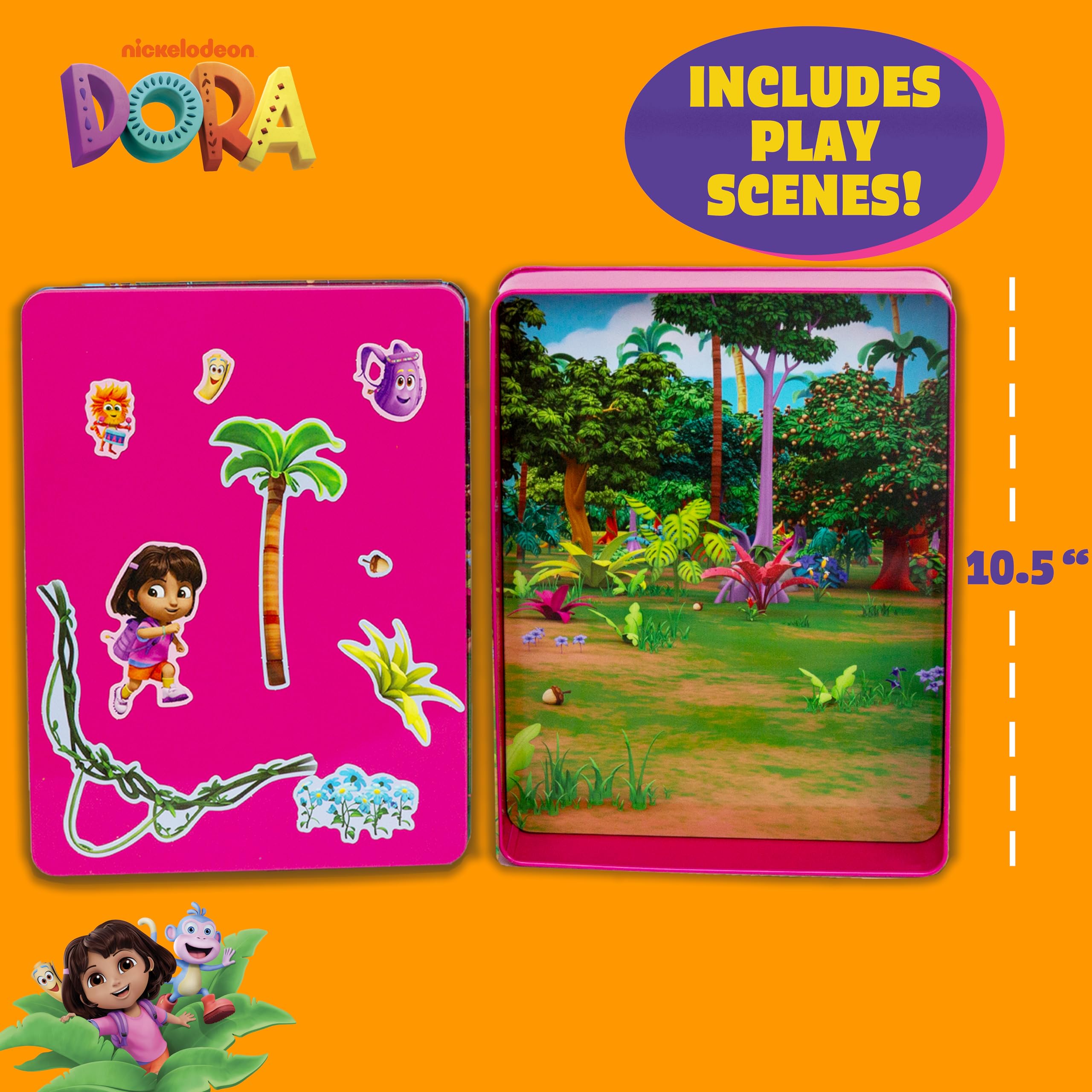 Dora Magnetic Playset - 75 Pieces, Portable Tin, Travel Toy for Ages 4+