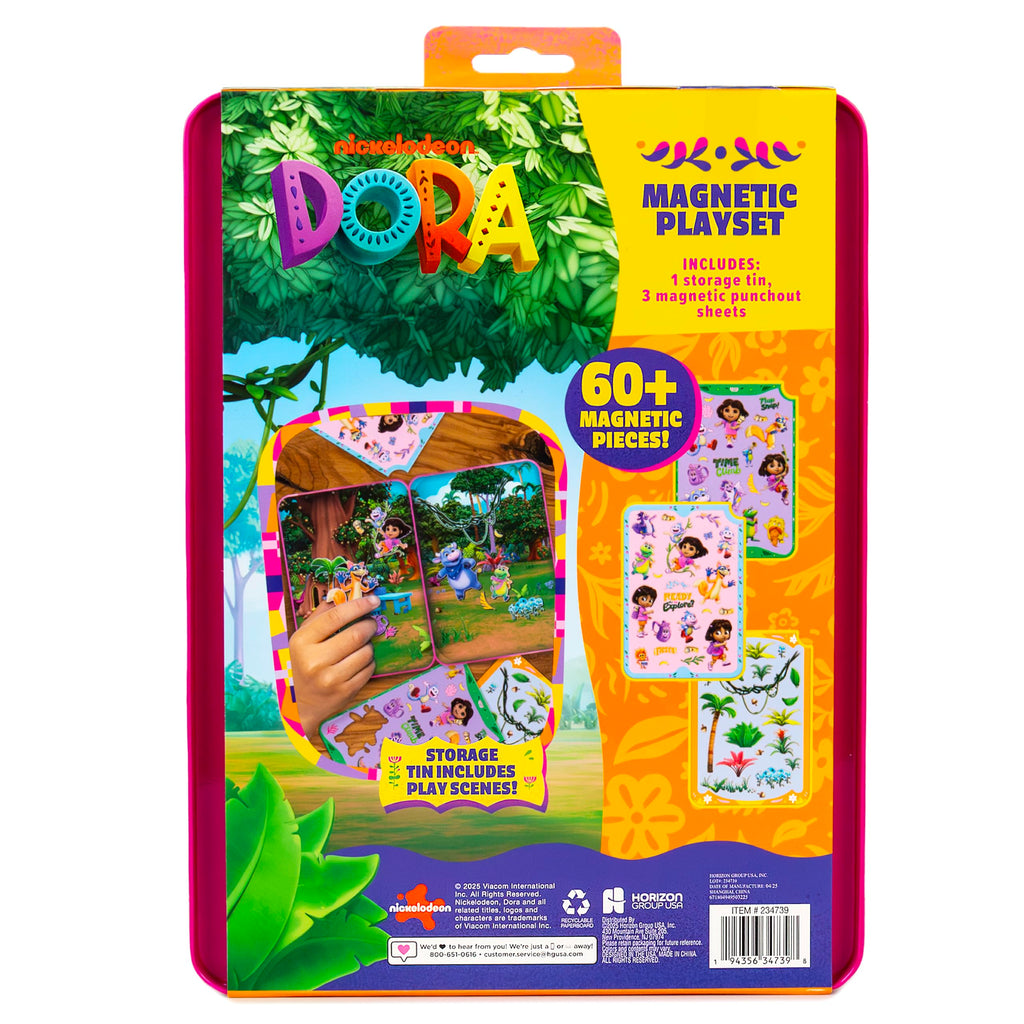 Dora Magnetic Playset - 75 Pieces, Portable Tin, Travel Toy for Ages 4+