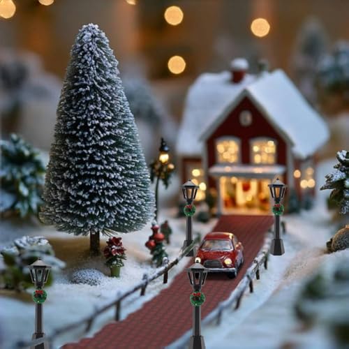 DoubleWood 20-Piece Miniature Street Lamp Set with Wreath Design for Christmas Village and Dollhouse Décor